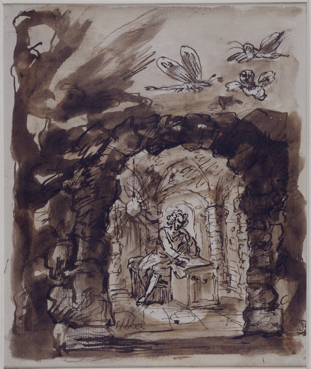 Alexander Pope w swojej grocie (pióro i tusz z wash on paper) autorstwa William Kent