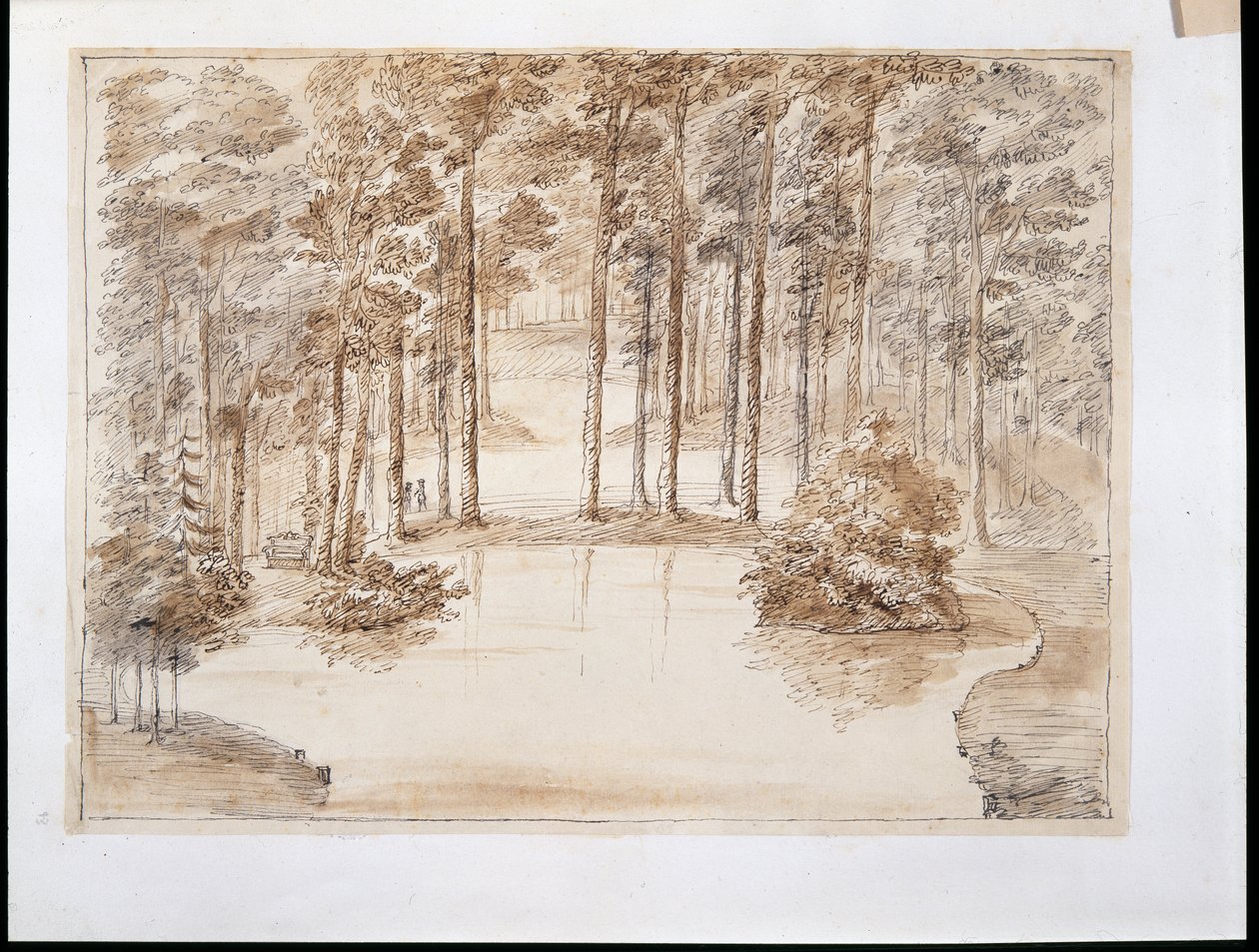 Chiswick, projekt do stworzenia wodnego ogrodu leśnego (pióro i atrament oraz ołówek do mycia) autorstwa William Kent