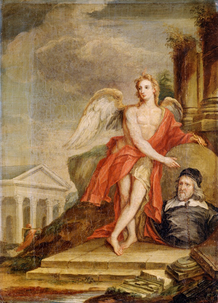 „Geniusz architektury trzymający portret Inigo Jonesa”, XVIII wiek autorstwa William Kent