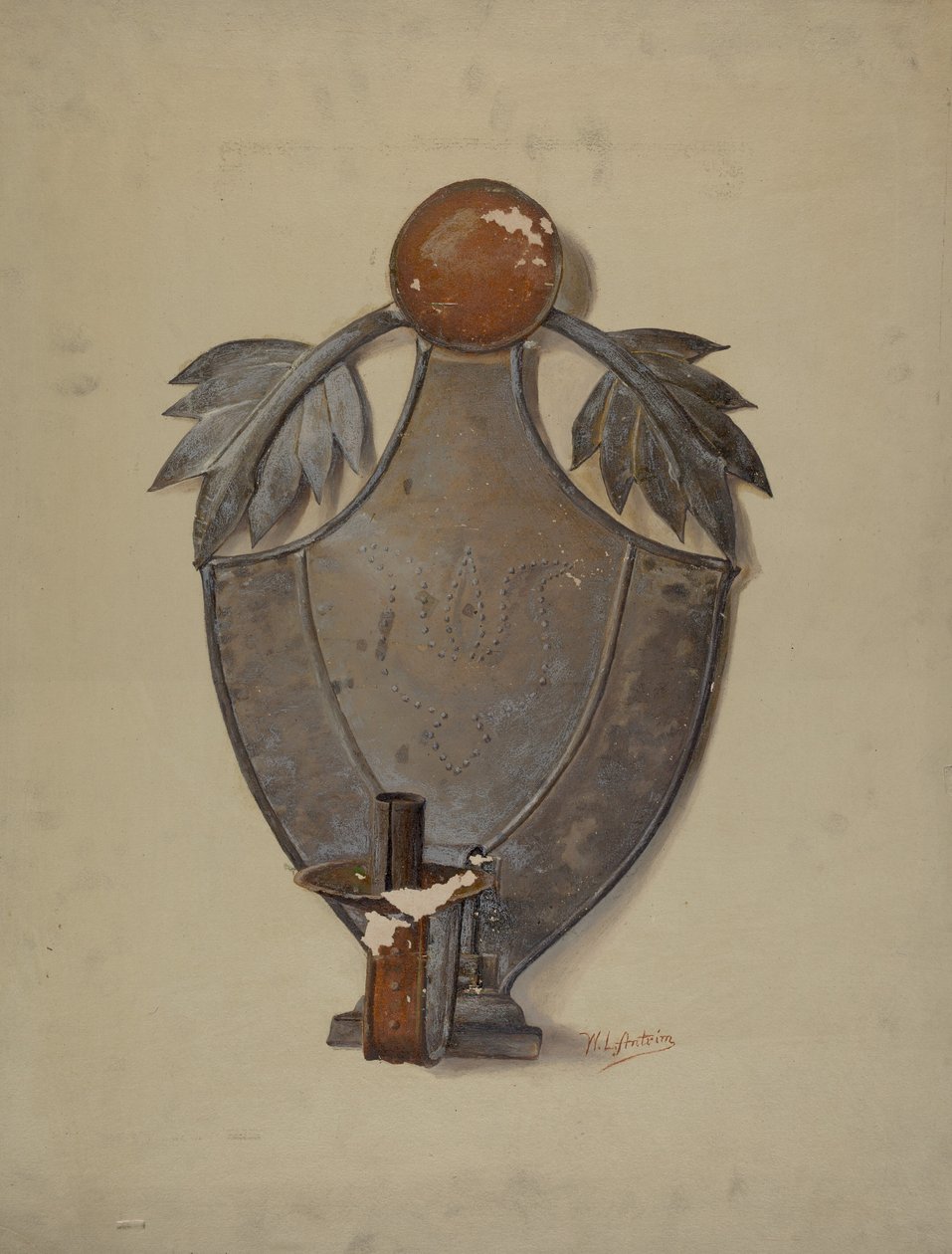 Pa. Niemiecki cynowy kinkiet, ok. 1900 r. 1937. autorstwa William L Antrim