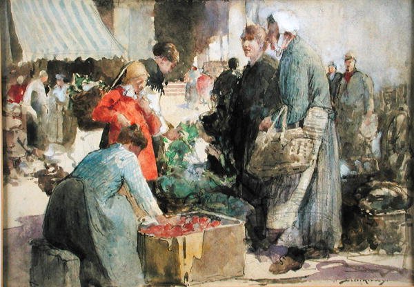 Rynek Pikardii (akwarela, gwasz i ołówek na papierze) autorstwa William Lee Hankey