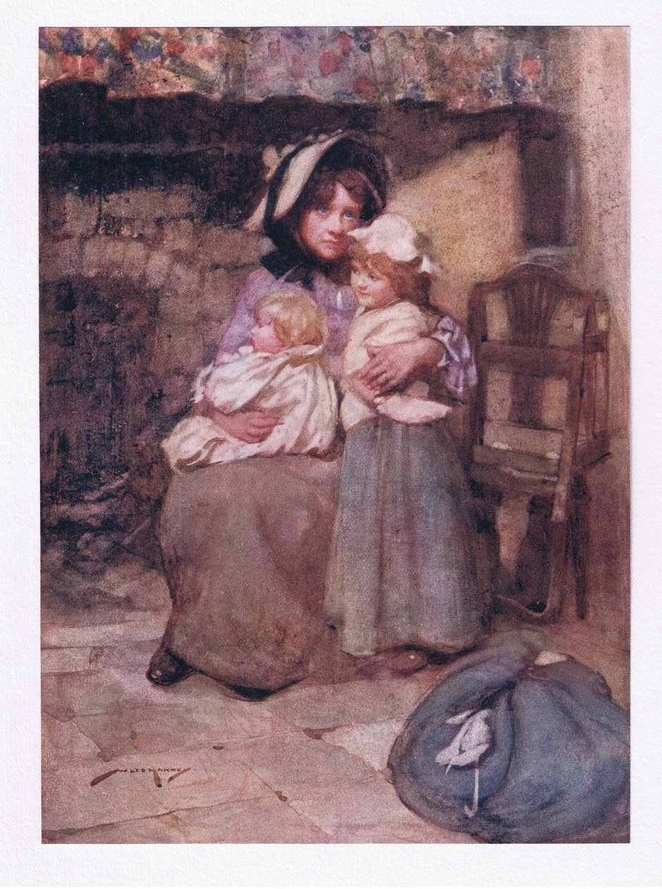 I całował jej bezmyślne niemowlęta z wieloma łzami, i ściskał je blisko, w smutku podwójnie drogie (kolor litho) autorstwa William Lee Hankey