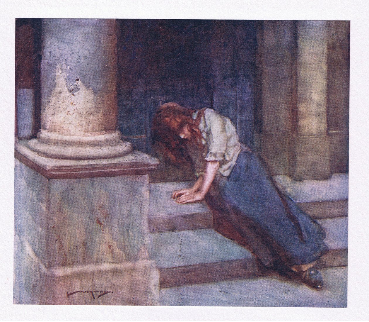 E, beliscado de frio e encolhendo-se do chuveiro, com o coração pesado lamenta aquela hora infeliz (lito de cor) polonês autorstwa William Lee Hankey