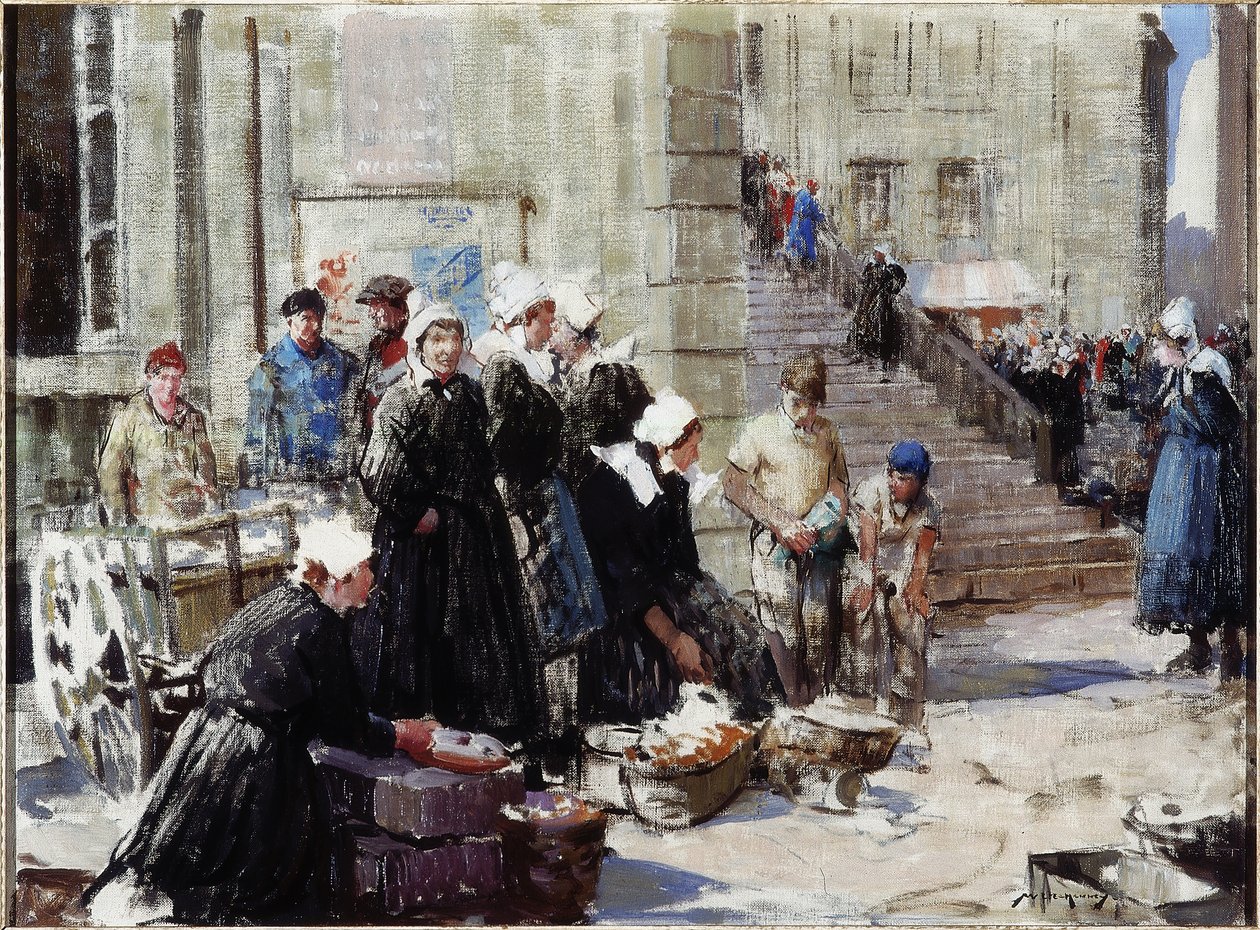 Targ maślany, Concarneau, ok. 1939 r. (olej na płótnie) autorstwa William Lee Hankey