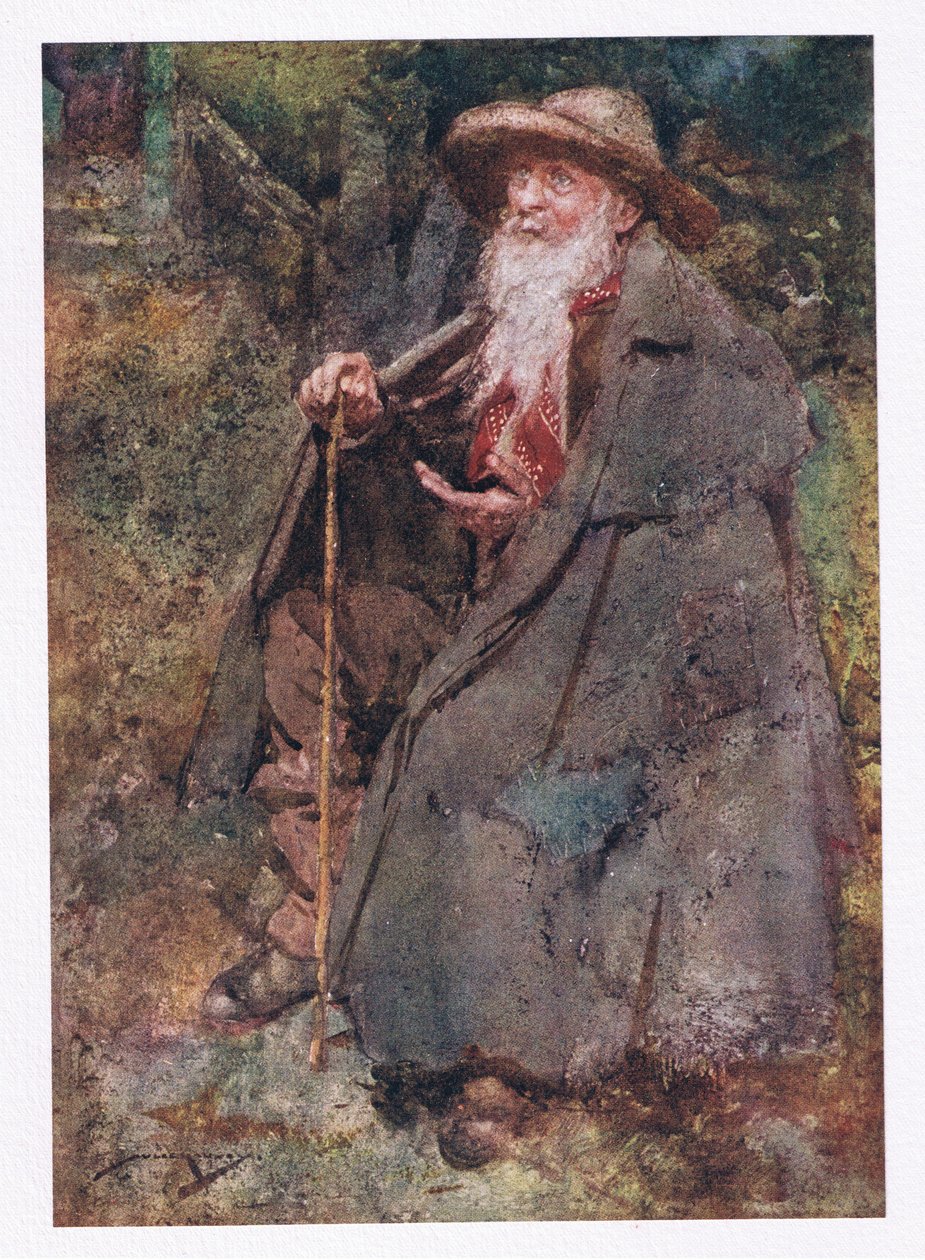 O mendigo há muito lembrado era seu convidado, cuja barba descendo varreu seu seio envelhecido (litho) polonês autorstwa William Lee Hankey