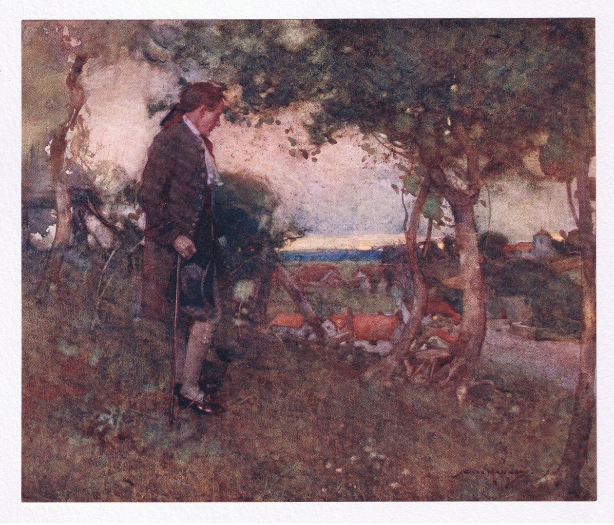 Tam, gdy szedłem nieostrożnie i wolno, mieszające się nuty złagodziły się od dołu (kolorowa litografia) autorstwa William Lee Hankey