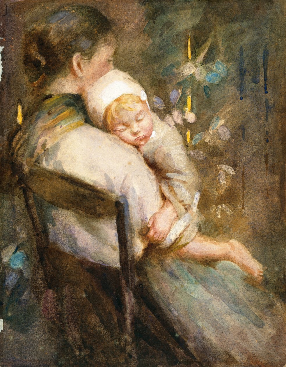 Młoda matka z dzieckiem śpiącym na kolanach (akwarela na papierze) autorstwa William Lee Hankey
