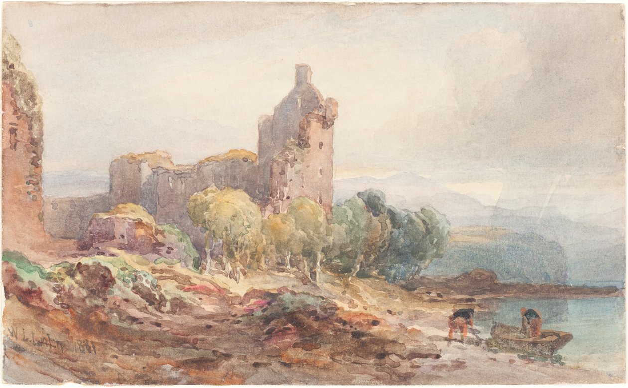 Zrujnowany zamek nad jeziorem autorstwa William Leighton Leitch