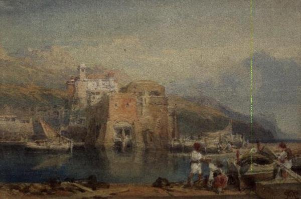 Scena portu sycylijskiego (akwarela) autorstwa William Leighton Leitch