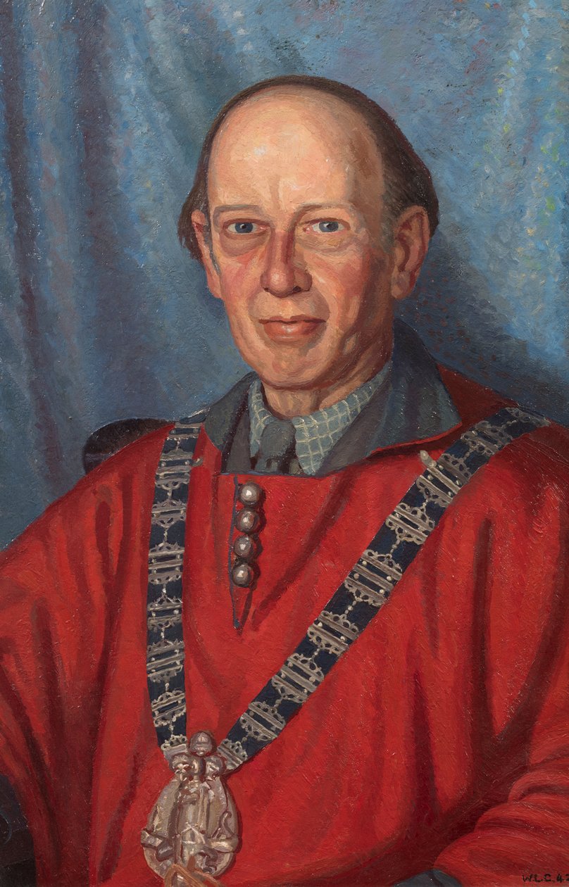 Percy John Delf Smith (1882-1948) artysta i mistrz Gildii Robotników Sztuki w 1941 roku (olej na płótnie) autorstwa William Lionel Clause