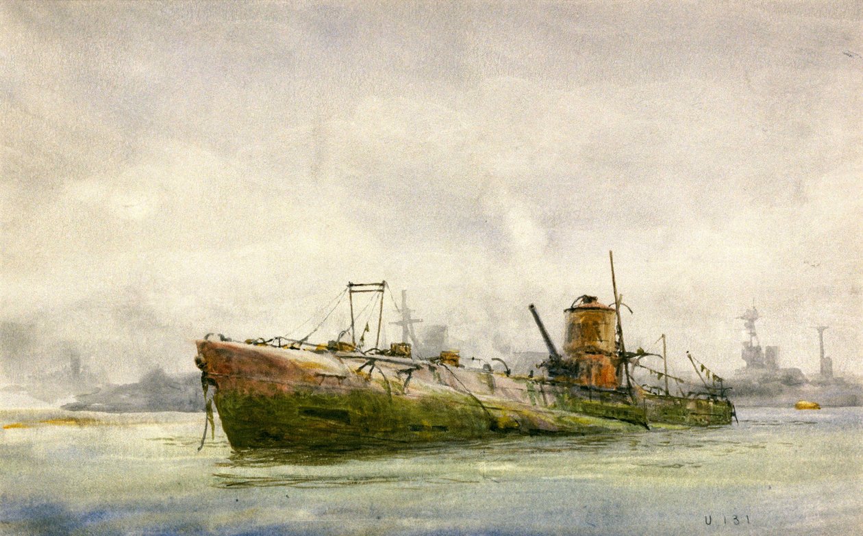 Poddana i wyrzucona na brzeg łódź podwodna, Portsmouth autorstwa William Lionel Wyllie