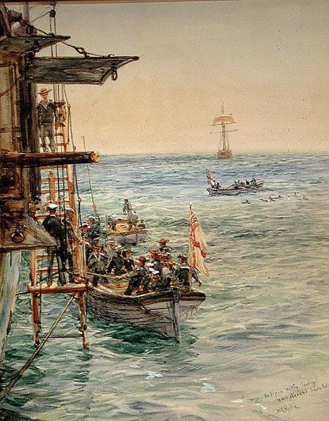 Eclipse Party Opuszcza H.M.S. Tezeusz, Santa Pola (akwarela na papierze) autorstwa William Lionel Wyllie