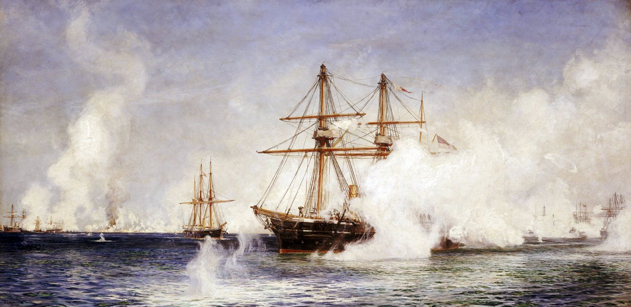 HMS "Condor" podczas bombardowania Aleksandrii (Egipt), 11 lipca autorstwa William Lionel Wyllie