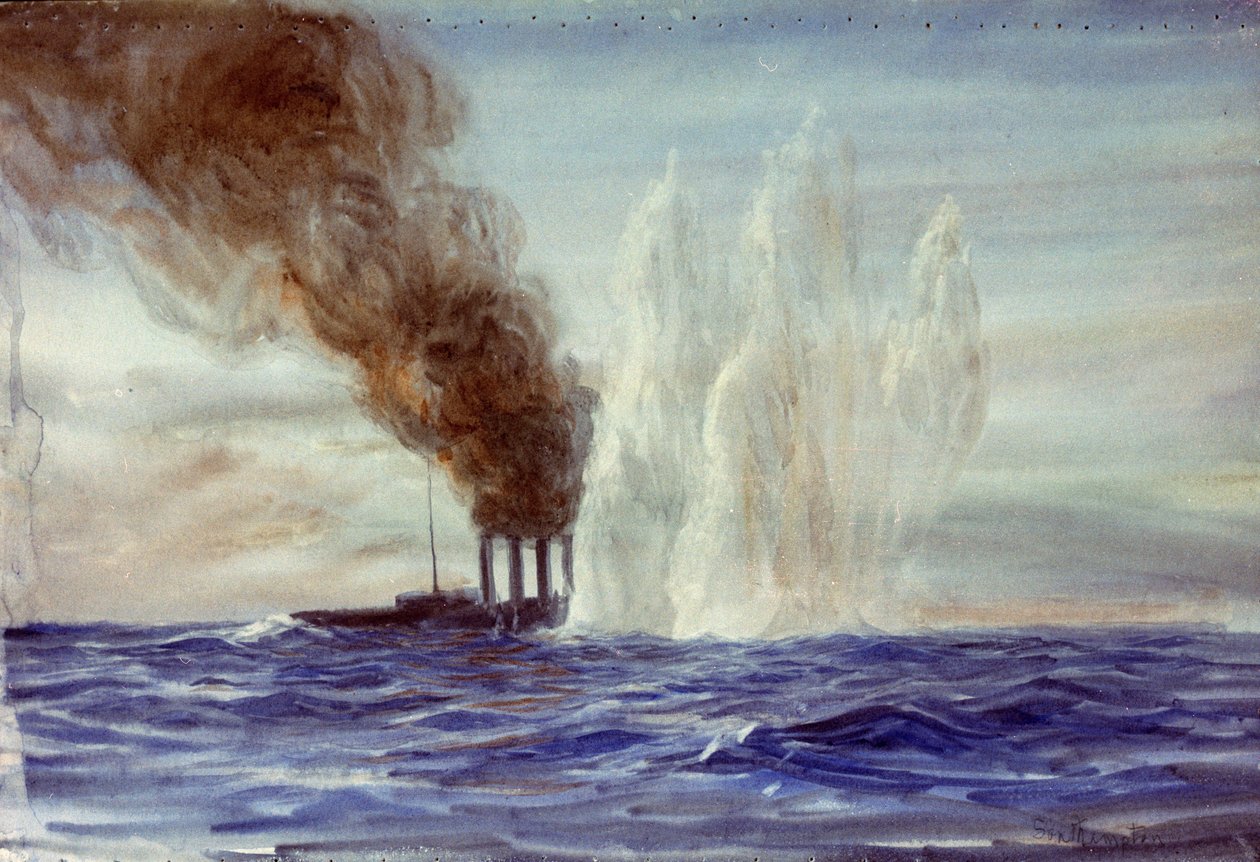 "Southampton" w bitwie jutlandzkiej, ok. 1916-18 (akwarela) autorstwa William Lionel Wyllie