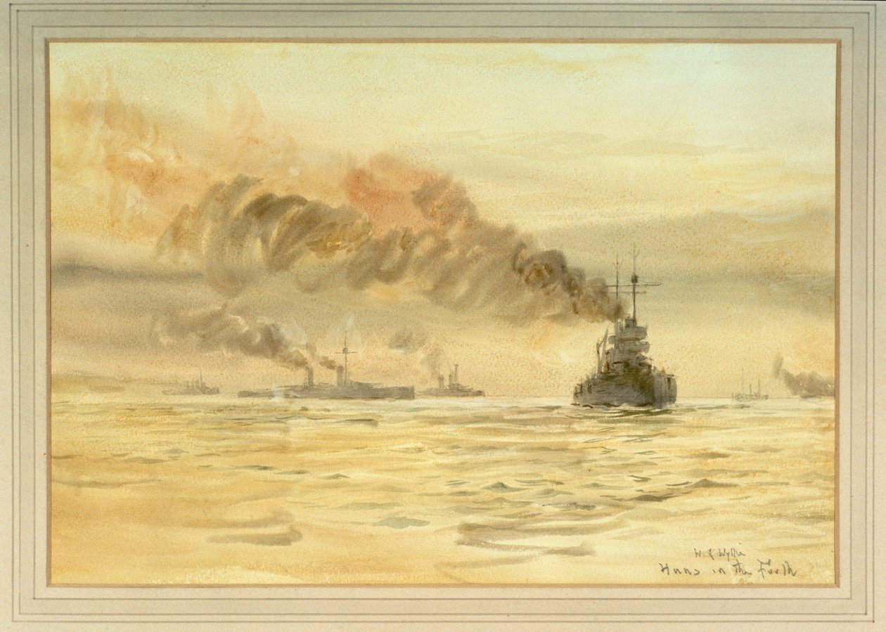 Poddane niemieckie pancerniki w zatoce Firth of Forth autorstwa William Lionel Wyllie