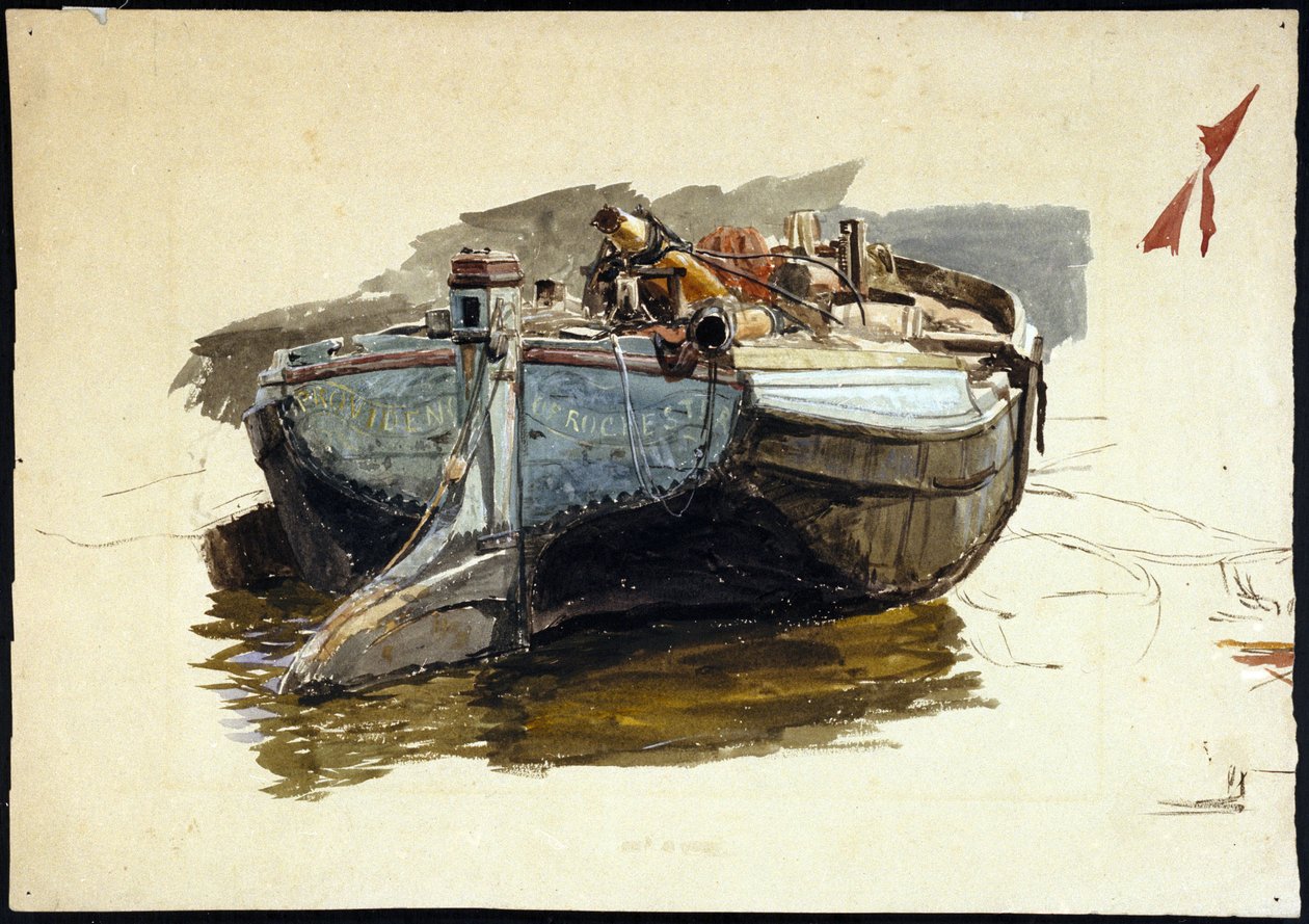 Łódź mieszkalna na Tamizie (Anglia). Akwarela autorstwa William Lionel Wyllie