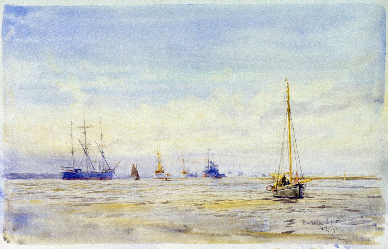 Rzeka Hamble (Anglia) i pływanie łódką. Akwarela z końca XIX wieku autorstwa Williama Lionela Wyllie (1851-1931). autorstwa William Lionel Wyllie