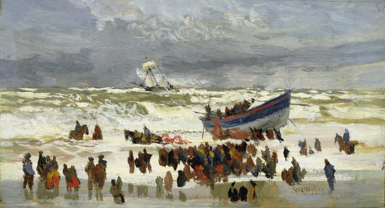 Wodowanie łodzi ratunkowej autorstwa William Lionel Wyllie