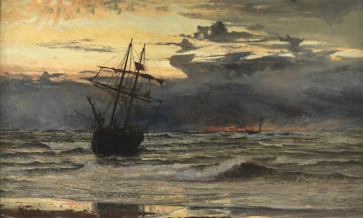Morska plaża po burzy - Czas, Świt autorstwa William Lionel Wyllie