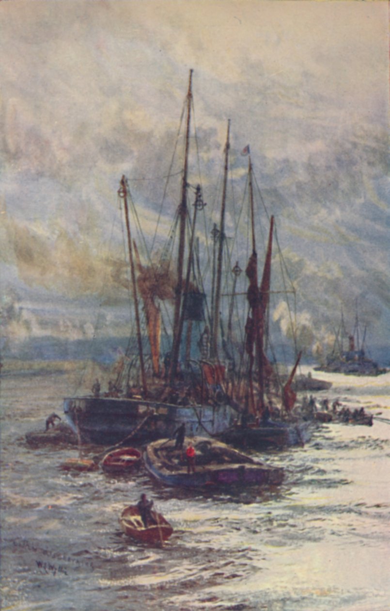 Rozładunek węgla na barki, 1910 autorstwa William Lionel Wyllie