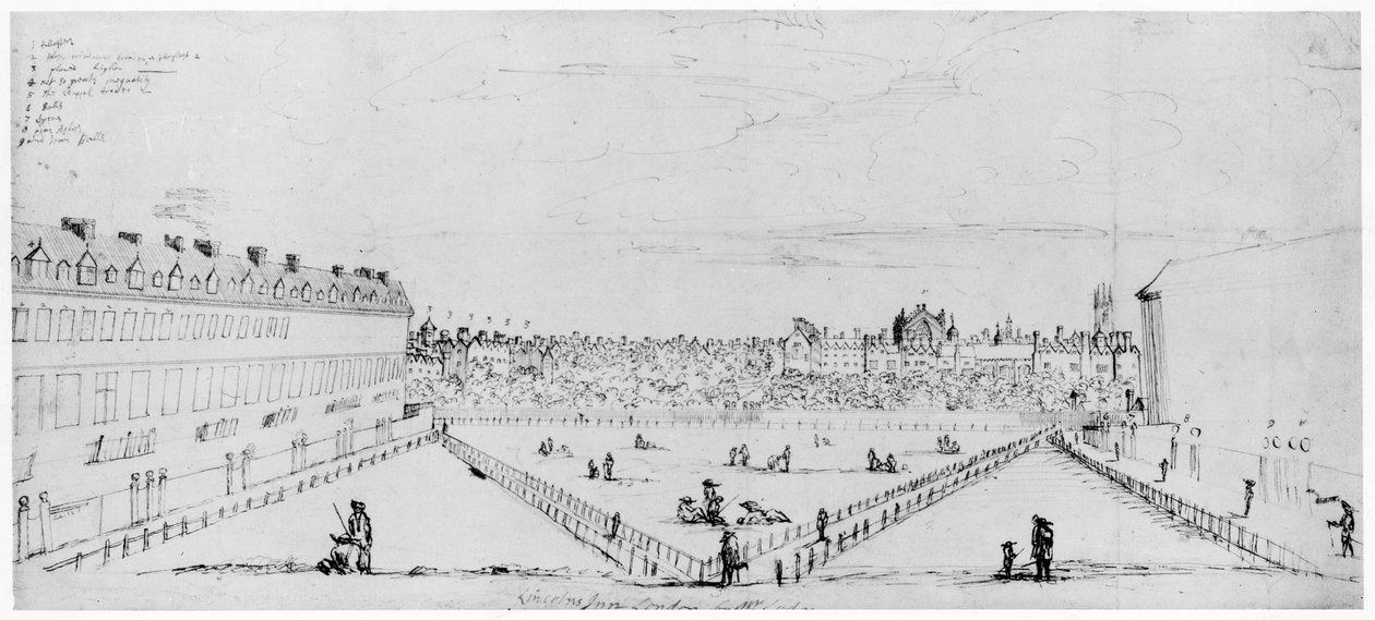 Lincolns Inn Fields, c.1660 (rysunek piórem i tuszem) autorstwa William Lodge