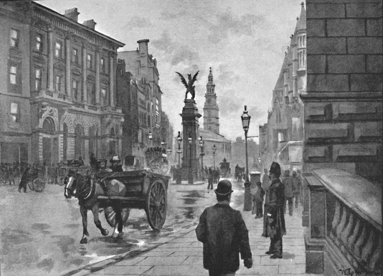 Fleet Street, pokazująca pomnik Temple Bar i Childs Bank, 1891 autorstwa William Luker