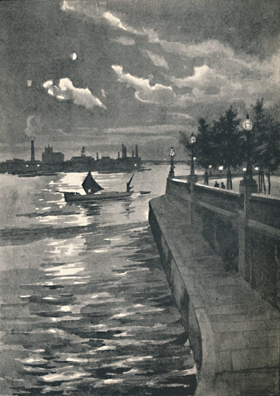 Westminster z mostu Blackfriars - noc, 1891 autorstwa William Luker
