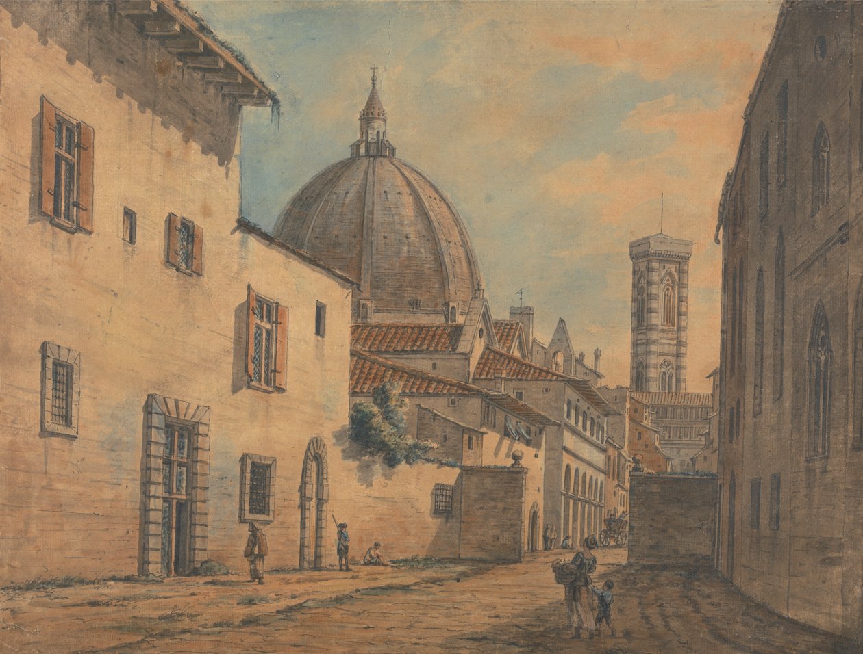 Ulica we Florencji z katedrą i dzwonnicą w tle autorstwa William Marlow