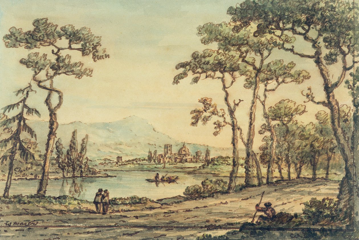 Widok na Florencję (pióro i atrament oraz akwarela) autorstwa William Marlow
