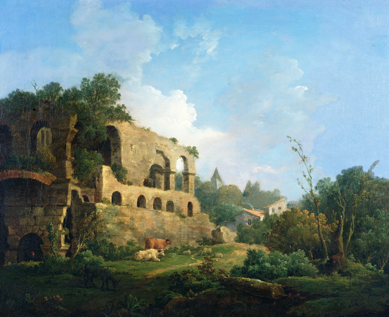 Włoski pejzaż z domem w pobliżu klasycznych ruin autorstwa William Marlow