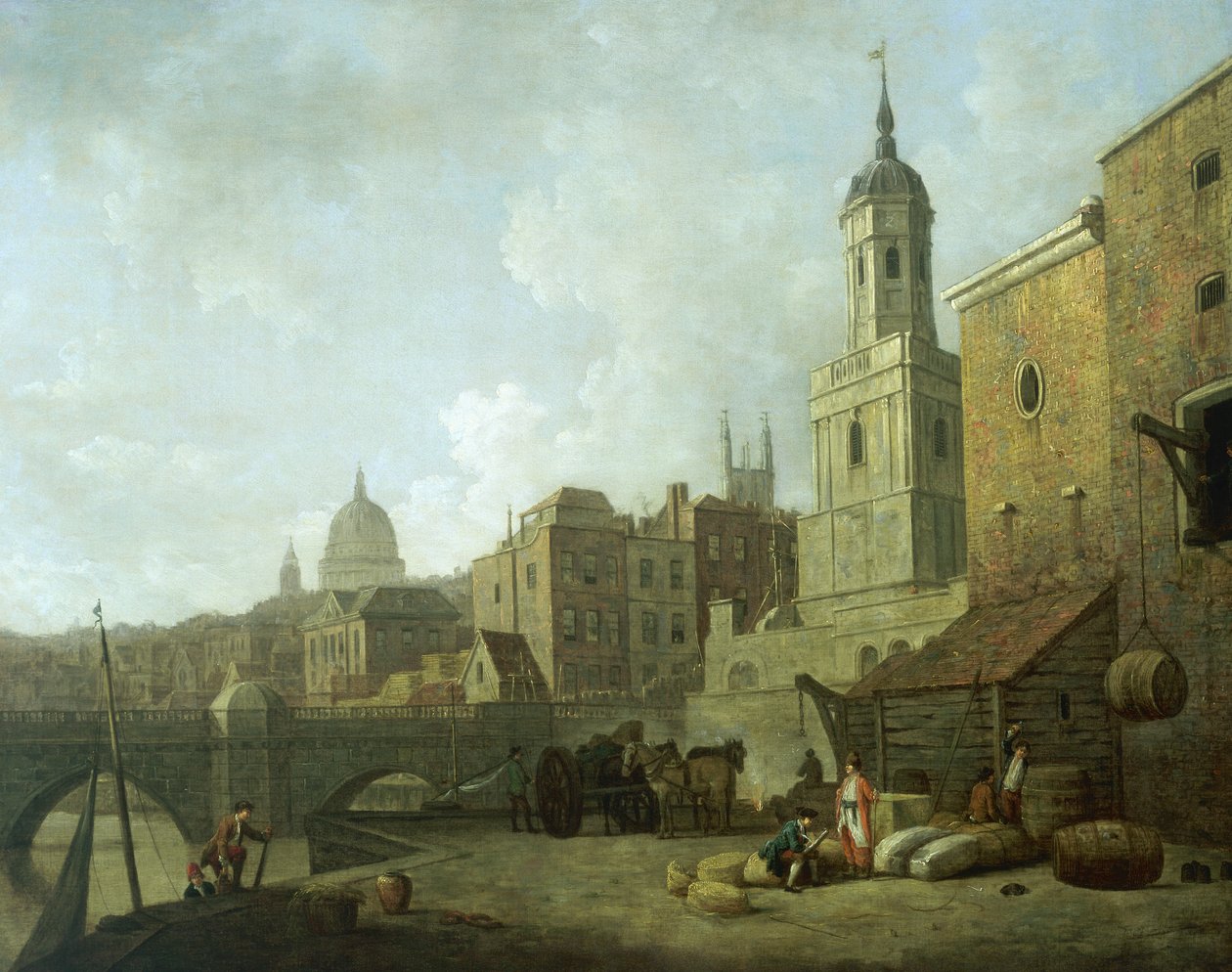 Północny koniec London Bridge i St Magnus the Martyr, 1762 autorstwa William Marlow