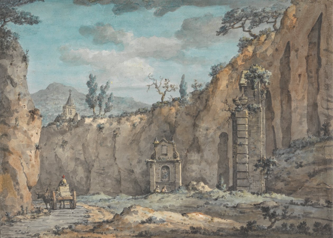 Carro de boi na gruta em Posillipopolish autorstwa William Marlow