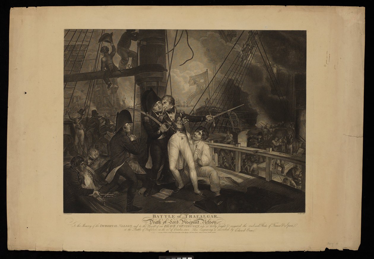 Bitwa pod Trafalgarem i śmierć lorda wicehrabiego Nelsona autorstwa William Marshall (after) Craig