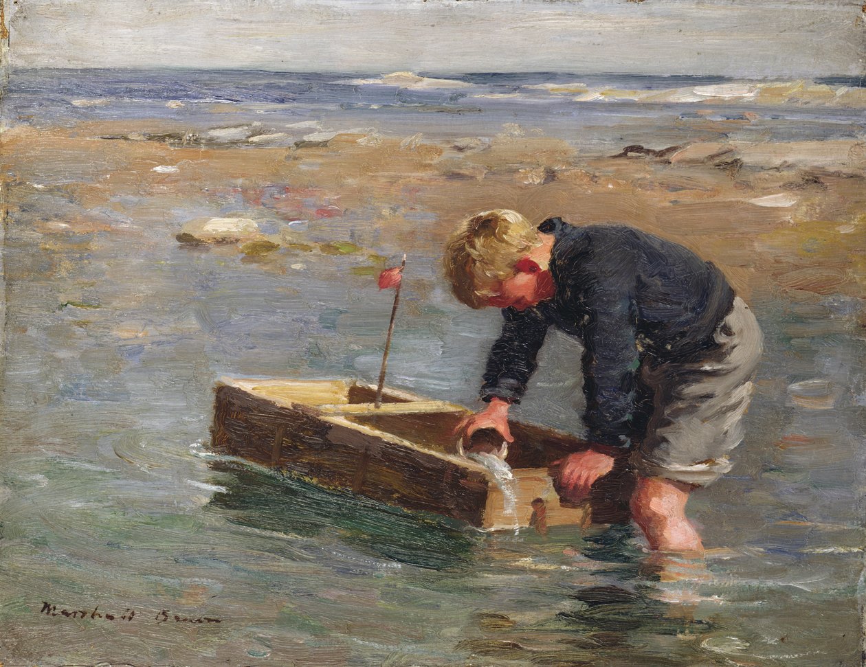 Wycofanie łodzi (olej na płótnie) autorstwa William Marshall Brown