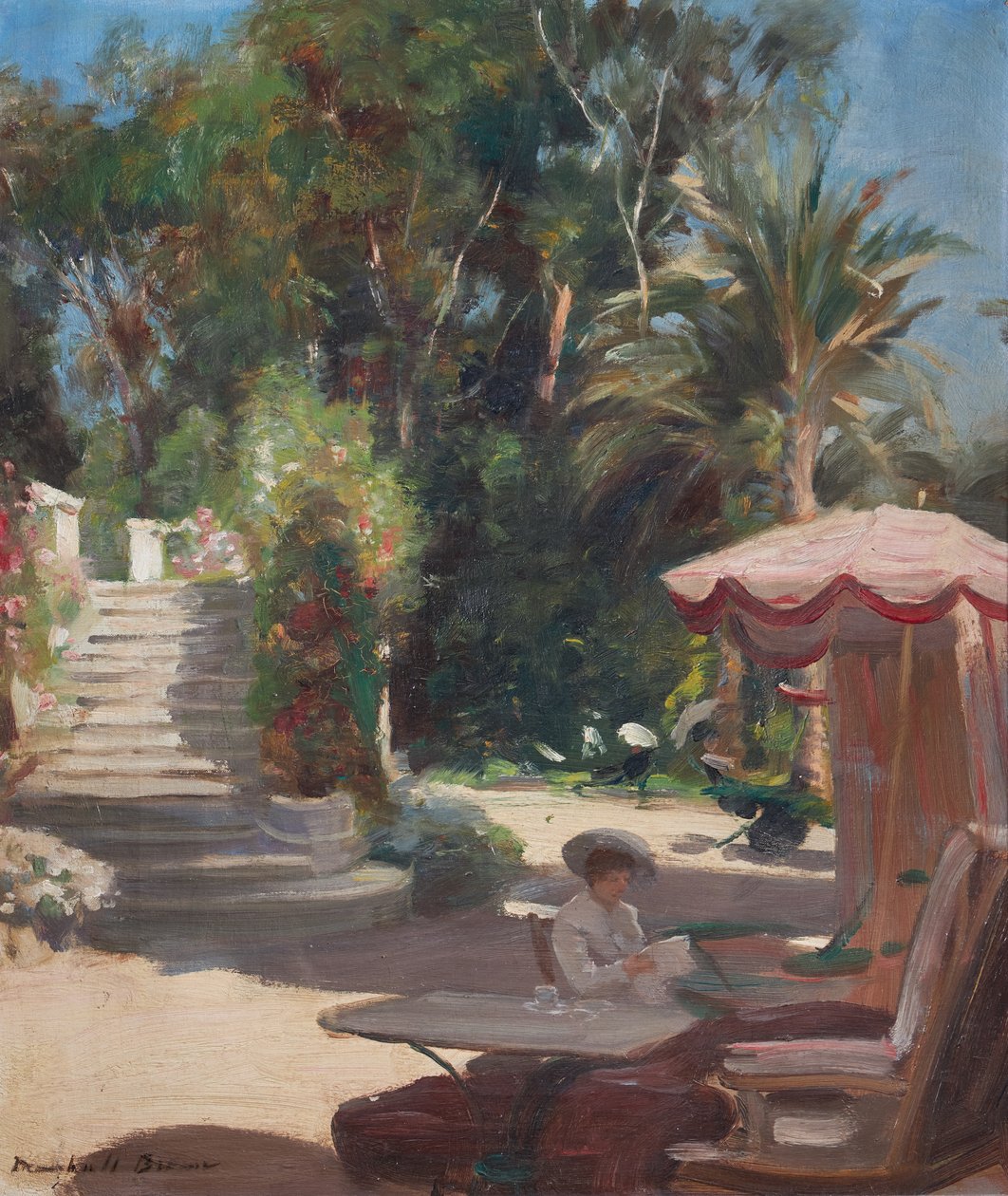 Hotel Garden, Grasse-en-Vence, sygn. w lewym dolnym rogu Marshall Brown (olej na płótnie) autorstwa William Marshall Brown