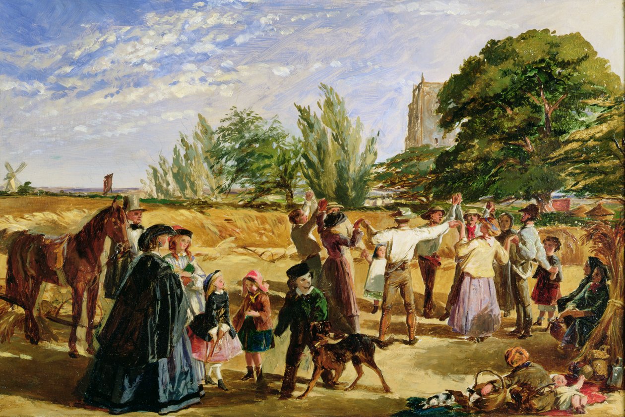 Scena żniwa w Norfolk: szkic do „Hello Largesse”, 1861 autorstwa William Maw Egley