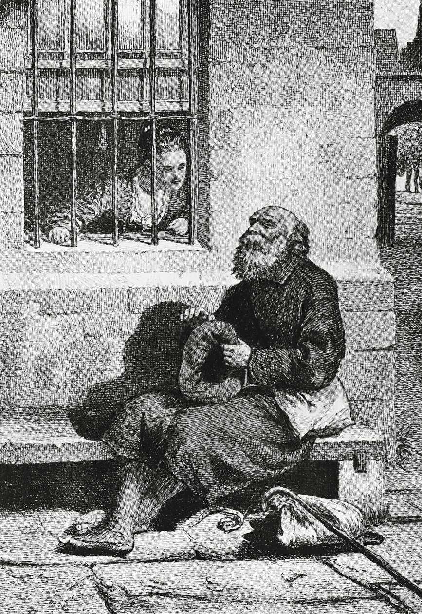 Panna Wardour i żebrak Edie Ochiltree, ilustracja do Antiquary, powieści historycznej Waltera Scotta (1771-1832), rycina według rysunku Williama McTaggarta (1835-1910) autorstwa William McTaggart