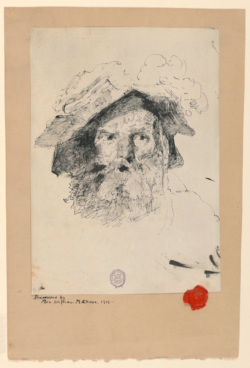 Rysunek, Głowa brodatego mężczyzny, 1872-78 autorstwa William Merritt Chase