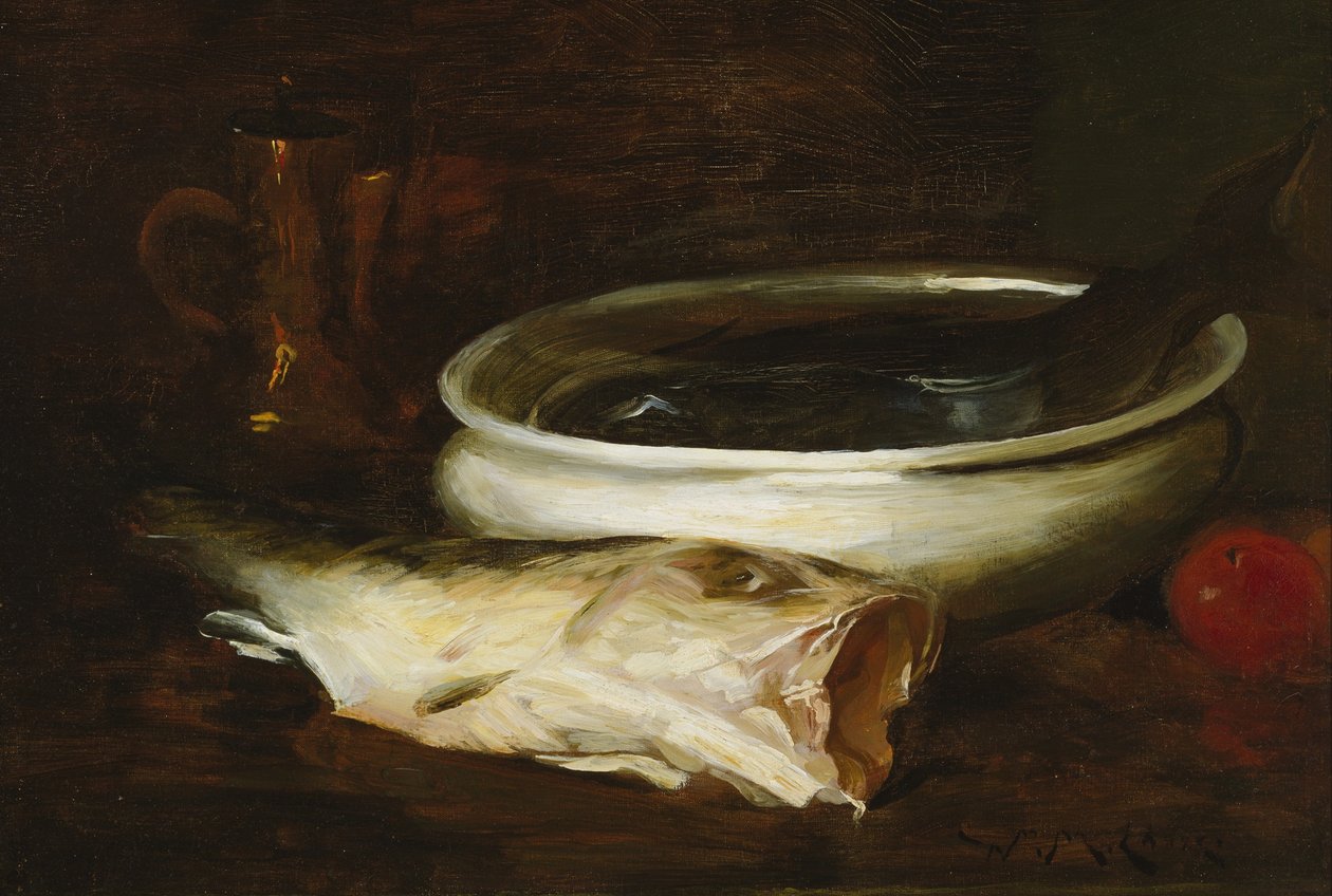 Ryba i martwa natura, ok. 1904-1909 (olej na płótnie) autorstwa William Merritt Chase