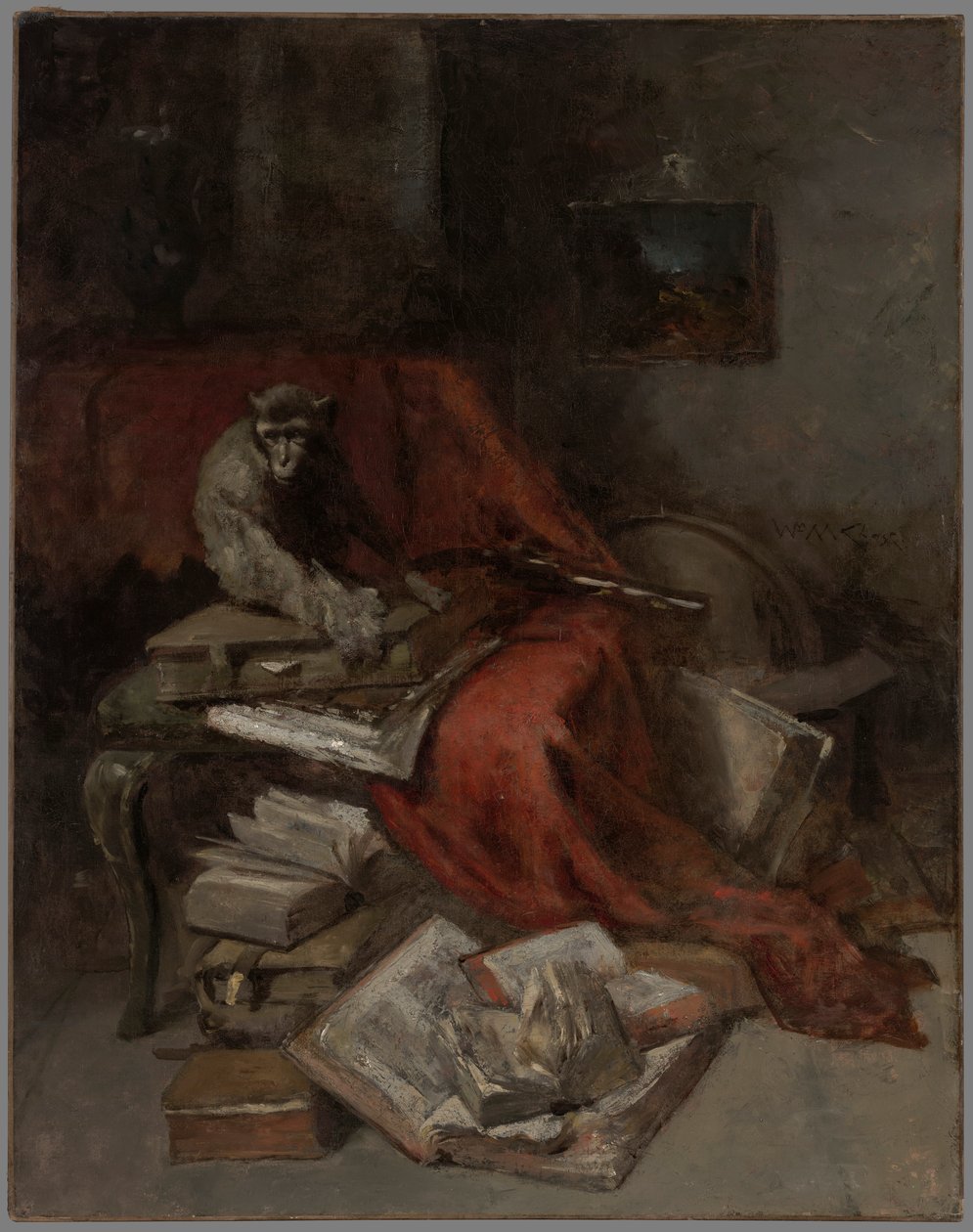 Małpy z literaturą autorstwa William Merritt Chase