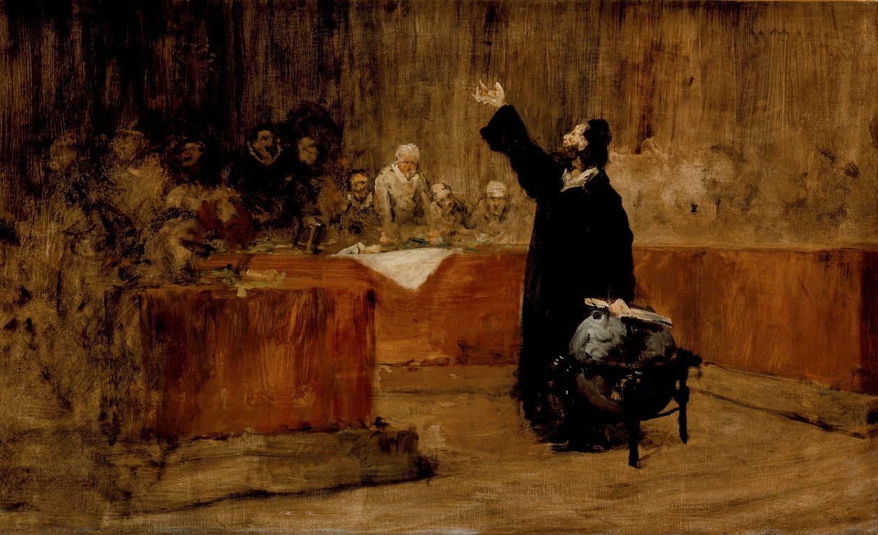 Szkic do obrazu - Kolumb przed Radą w Salamance (A) autorstwa William Merritt Chase