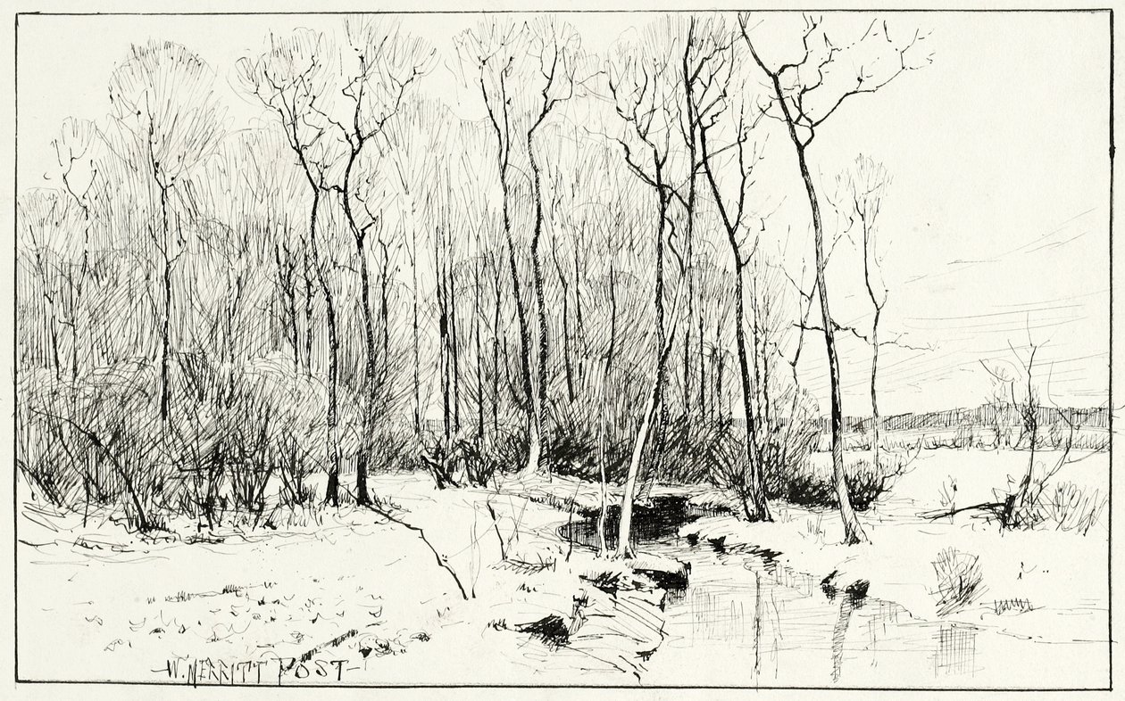 Bez tytułu, zimowy krajobraz (pióro i tusz na papierze) autorstwa William Merritt Chase