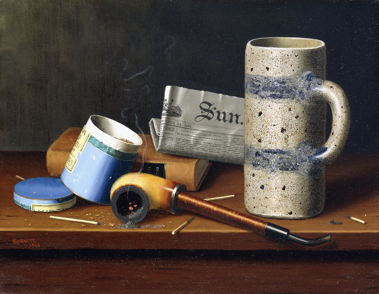 Martwa natura z niebieskim pudełkiem na tytoń, 1878 autorstwa William Michael Harnett