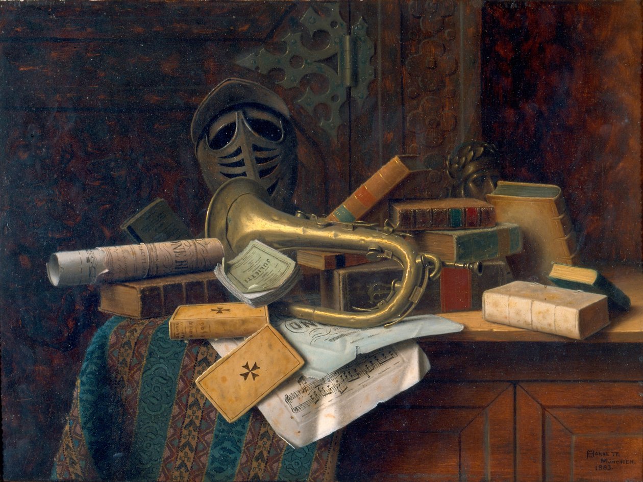 Martwa natura z popiersiem Dantego 1883 (olej na płycie) autorstwa William Michael Harnett