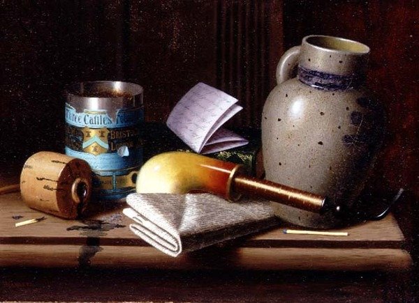 Martwa natura z Trzema Zamkami Tytoń autorstwa William Michael Harnett