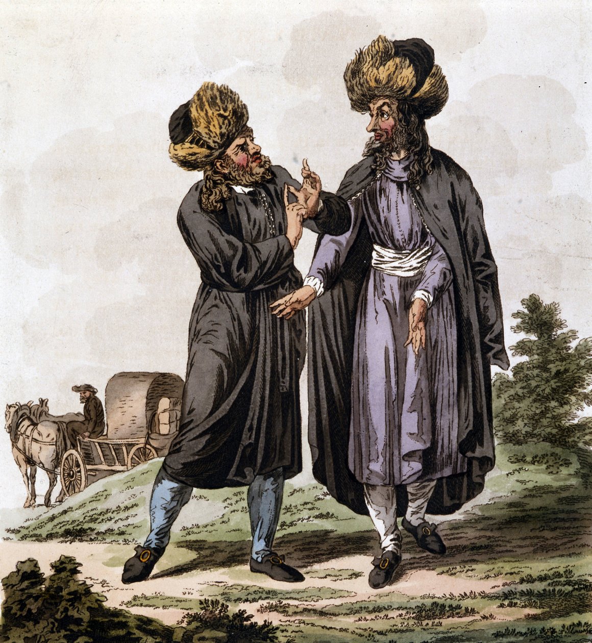 Żydzi polscy, rycina z książki „Strój dziedzicznych stanów dynastii austriackiej” Antoine François Bertrand de Molleville i ilustrowana przez Williama Millera (1796-1882) z 1804 r. autorstwa William Miller