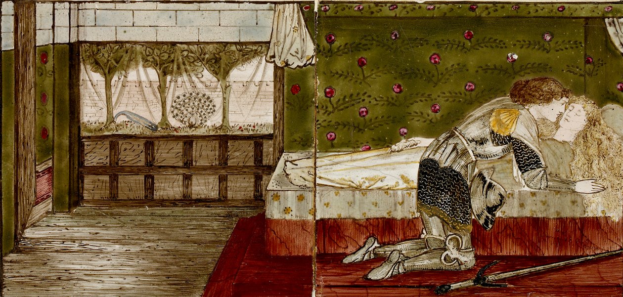 Szesnaście kafelków tworzy osiem ilustracji opowieści „Briar Rose”, 1862-1865. Artyści: William Morris, Sir Edward Coley Burne-Jones. autorstwa WilliamWilliam Morris, Sir Edward Coley Burne Jones