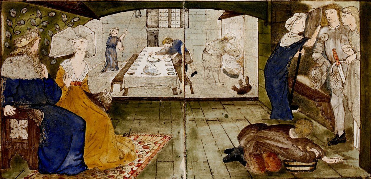 Szesnaście kafelków tworzy osiem ilustracji opowieści „Briar Rose”, 1862-1865. Artyści: William Morris, Sir Edward Coley Burne-Jones. autorstwa WilliamWilliam Morris, Sir Edward Coley Burne Jones