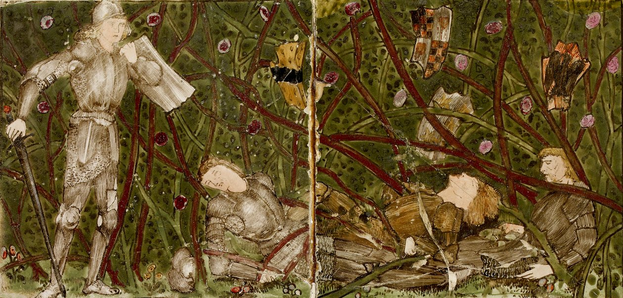 Szesnaście kafelków tworzy osiem ilustracji opowieści „Briar Rose”, 1862-1865. Artyści: William Morris, Sir Edward Coley Burne-Jones. autorstwa WilliamWilliam Morris, Sir Edward Coley Burne Jones