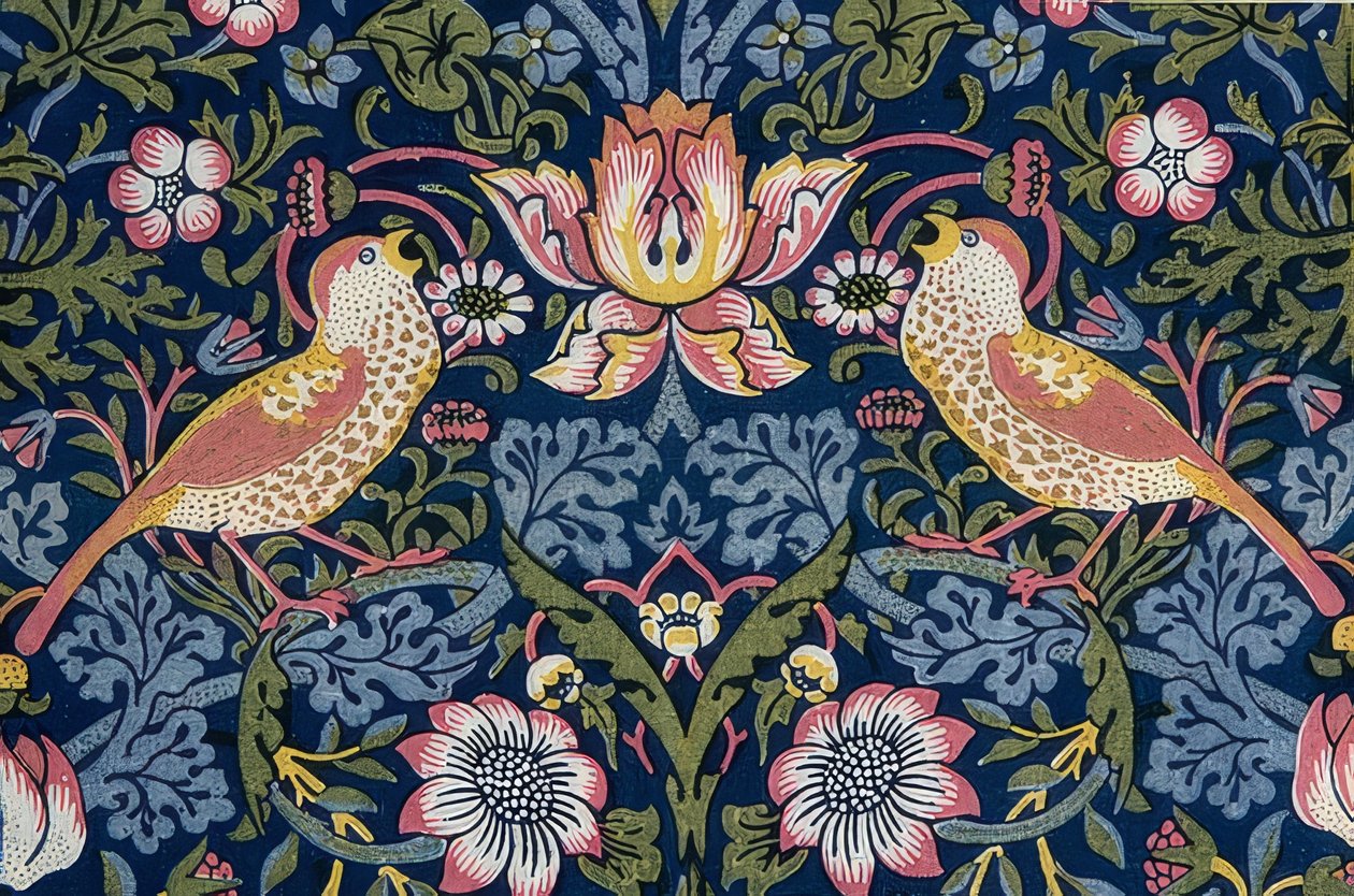 Złodziej truskawek. Tkanina dekoracyjna (detal). 1883 autorstwa William Morris
